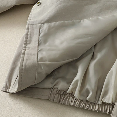 Buddha Stones Fall Winter Casual Minimalist Mandarin Collar Solid Cropped Women's Jacket With Pockets - image 9