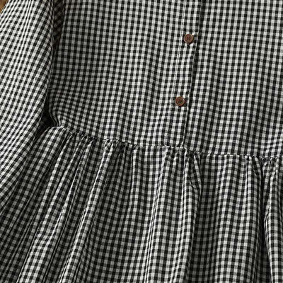 Buddha Stones Fall Vintage Button-Up Black and White Gingham Women's Long Sleeve Dress With Pockets - image 4