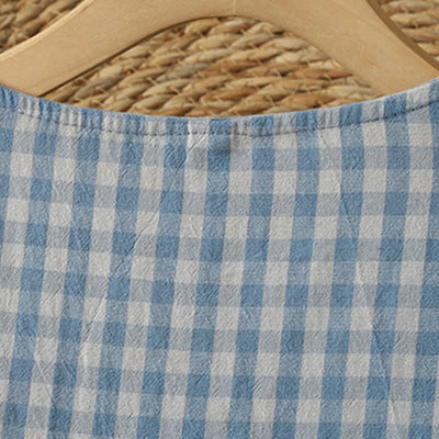 Buddha Stones Spring Fall Casual Vintage Blue and White Plaid Crew Neck Women's Long Sleeve Dress With Pockets - image 3