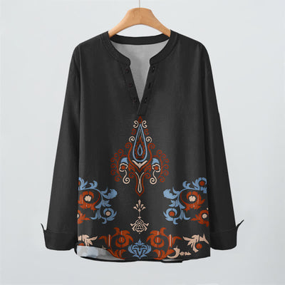 Buddha Stones Cotton Tribal Multicolored Geometric Pattern V-Neck Buttons Men's Long Sleeve Shirts - image 9