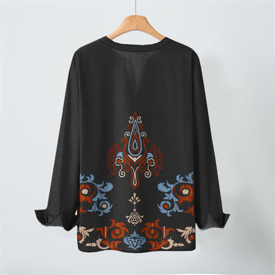 Buddha Stones Cotton Tribal Multicolored Geometric Pattern V-Neck Buttons Men's Long Sleeve Shirts - image 10