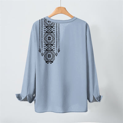 Buddha Stones Cotton Bohemian Square Geometric Pattern V-Neck Buttons Men's Long Sleeve Shirts - image 10