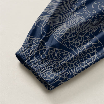 Buddha Stones Pure Cotton Dragon Auspicious Clouds Pattern Drawstring Men's Harem Pants With Pockets - image 4