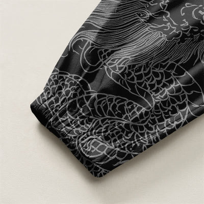 Buddha Stones Pure Cotton Dragon Auspicious Clouds Pattern Drawstring Men's Harem Pants With Pockets - image 16