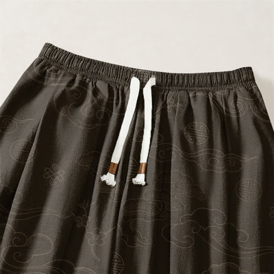 Buddha Stones Pure Cotton Traditional Cloud Medallion Pattern Drawstring Men's Harem Pants With Pockets - image 3
