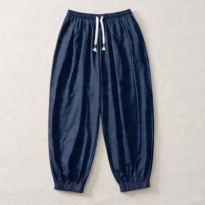 Buddha Stones Pure Cotton Traditional Cloud Medallion Pattern Drawstring Men's Harem Pants With Pockets - image 13