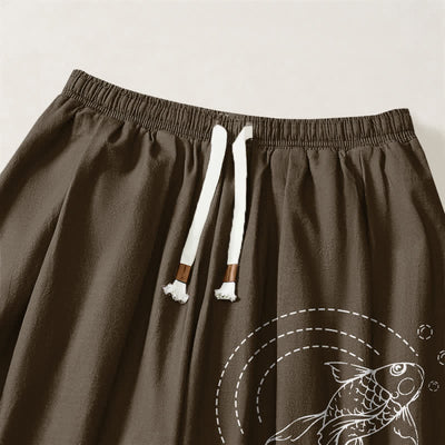 Buddha Stones Pure Cotton Koi Fish Pattern Drawstring Men's Harem Pants With Pockets - image 15