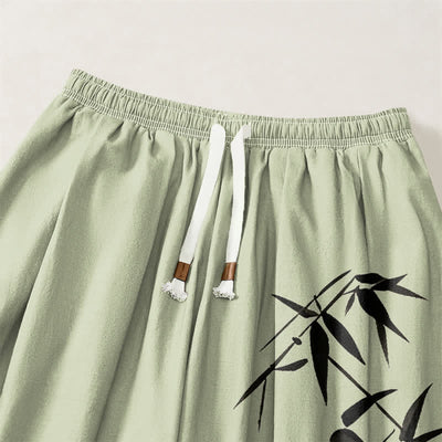 Buddha Stones Pure Cotton Ink Bamboo Pattern Drawstring Men's Harem Pants With Pockets - image 9
