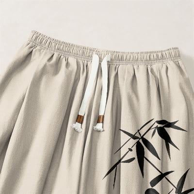 Buddha Stones Pure Cotton Ink Bamboo Pattern Drawstring Men's Harem Pants With Pockets - image 15