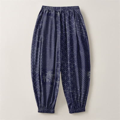 Buddha Stones Pure Cotton Geometric Wave Pattern Drawstring Men's Harem Pants With Pockets - image 8