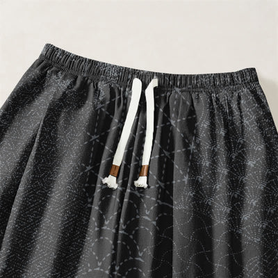 Buddha Stones Pure Cotton Geometric Wave Pattern Drawstring Men's Harem Pants With Pockets - image 15