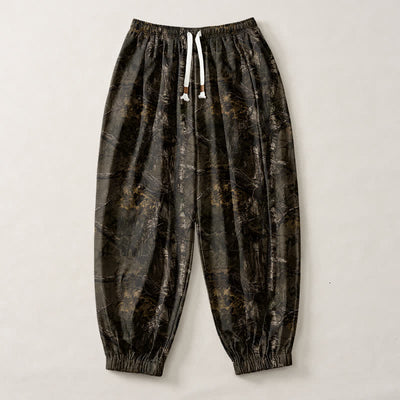 Buddha Stones Pure Cotton Marble Camo Pattern Drawstring Men's Harem Pants With Pockets - image 1