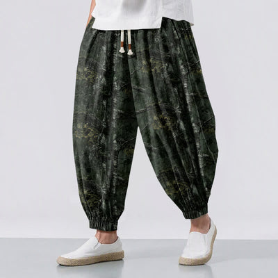 Buddha Stones Pure Cotton Marble Camo Pattern Drawstring Men's Harem Pants With Pockets - DarkGreen - US/UK/AU50，EU60 (5XL) - image 12