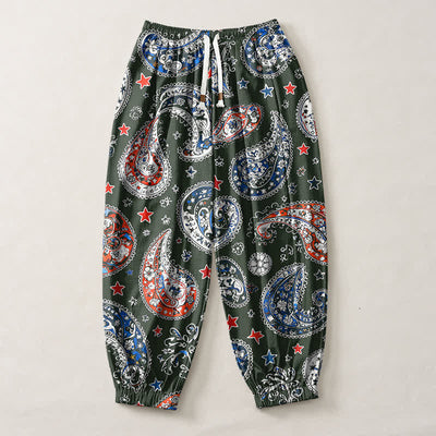 Buddha Stones Pure Cotton Paisley Star Pattern Drawstring Men's Harem Pants With Pockets - image 13