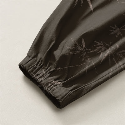 Buddha Stones Pure Cotton Bamboo Leaf Pattern Drawstring Men's Harem Pants With Pockets - image 4