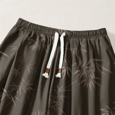 Buddha Stones Pure Cotton Bamboo Leaf Pattern Drawstring Men's Harem Pants With Pockets - image 3