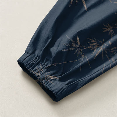 Buddha Stones Pure Cotton Bamboo Leaf Pattern Drawstring Men's Harem Pants With Pockets - image 10