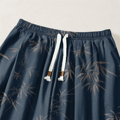 Buddha Stones Pure Cotton Bamboo Leaf Pattern Drawstring Men's Harem Pants With Pockets - image 9