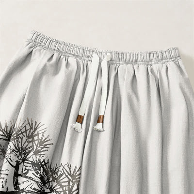 Buddha Stones Pure Cotton Ink Pine Tree Pattern Drawstring Men's Harem Pants With Pockets - image 3