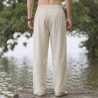Buddha Stones Spring Summer Classic Minimalist Drawstring Solid Long Pants Men's Straight Leg Pants With Pockets - image 1