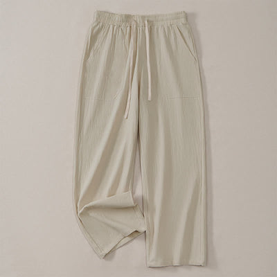 Buddha Stones Spring Summer Classic Minimalist Drawstring Solid Long Pants Men's Straight Leg Pants With Pockets - image 2