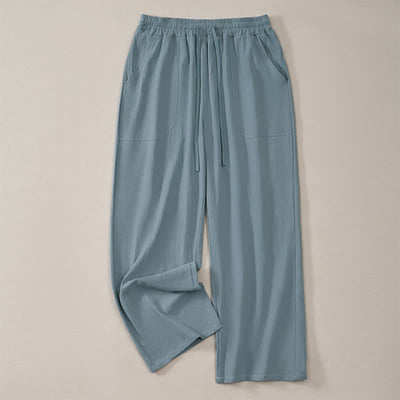 Buddha Stones Spring Summer Classic Minimalist Drawstring Solid Long Pants Men's Straight Leg Pants With Pockets - image 11