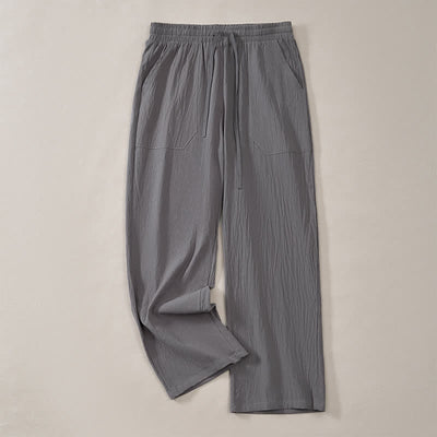 Buddha Stones Spring Summer Classic Minimalist Drawstring Solid Long Pants Men's Straight Leg Pants With Pockets - image 18