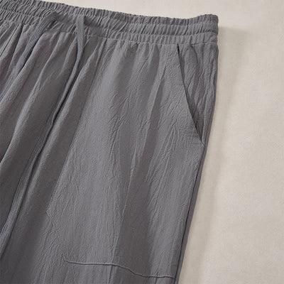 Buddha Stones Spring Summer Classic Minimalist Drawstring Solid Long Pants Men's Straight Leg Pants With Pockets - image 21