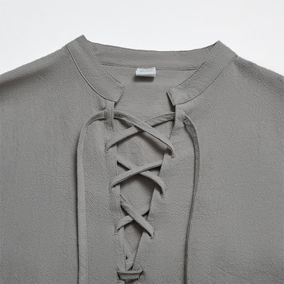Buddha Stones Spring Fall Casual Tang Style Drawstring Solid Cotton Linen Men's Long Sleeve Shirts - image 9