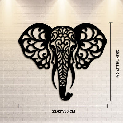 Buddha Stones Sacred Elephant Iron Metal Wall Decor Of Wisdom - Approx. 60cm x 52.17cm x 0.12cm / 23.62in x 20.54in x 0.05in - image 13