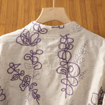 Buddha Stones Fall Vintage Tang Style Reversible Design Embroidery Frog Button Floral Women's Long Sleeve Shirts With Pockets - image 5