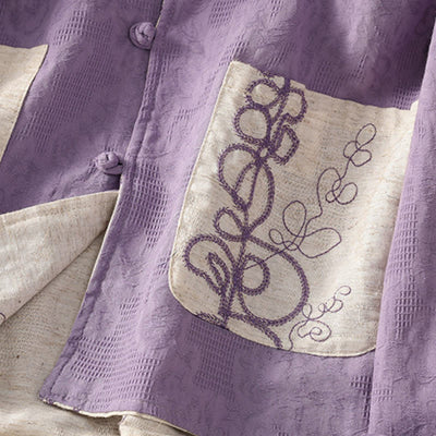 Buddha Stones Fall Vintage Tang Style Reversible Design Embroidery Frog Button Floral Women's Long Sleeve Shirts With Pockets - image 13
