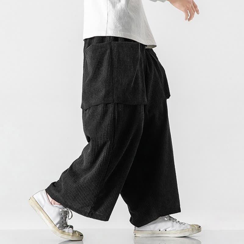 Buddha Stones Fall Winter Vintage Minimalist Drawstring Solid Ankle Pants Corduroy Men's Wide Leg Pants With Pockets - image 2