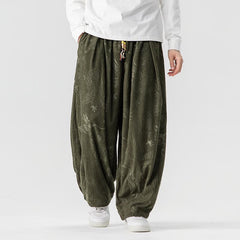 Buddha Stones Fall Winter Vintage Casual Drawstring Dragon Long Pants Men's Harem Pants With Pockets - DarkOliveGreen - US/UK/AU46，EU56 (5XL) - image 0