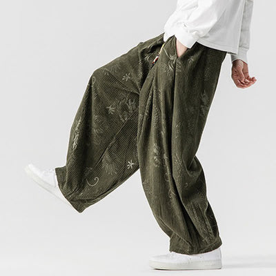 Buddha Stones Fall Winter Vintage Casual Drawstring Dragon Long Pants Men's Harem Pants With Pockets - image 4