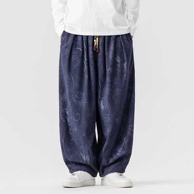 Buddha Stones Fall Winter Vintage Casual Drawstring Dragon Long Pants Men's Harem Pants With Pockets - MidnightBlue - US/UK/AU46，EU56 (5XL) - image 12