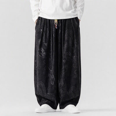 Buddha Stones Fall Winter Vintage Casual Drawstring Dragon Long Pants Men's Harem Pants With Pockets - Black - US/UK/AU46，EU56 (5XL) - image 14