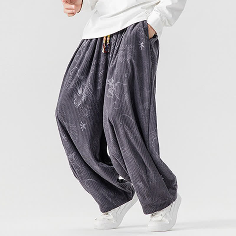 Buddha Stones Fall Winter Vintage Casual Drawstring Dragon Long Pants Men's Harem Pants With Pockets - image 28