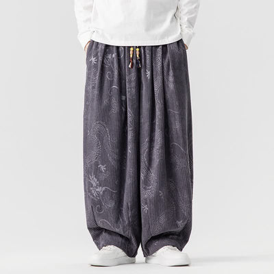 Buddha Stones Fall Winter Vintage Casual Drawstring Dragon Long Pants Men's Harem Pants With Pockets - DarkGray - US/UK/AU46，EU56 (5XL) - image 23