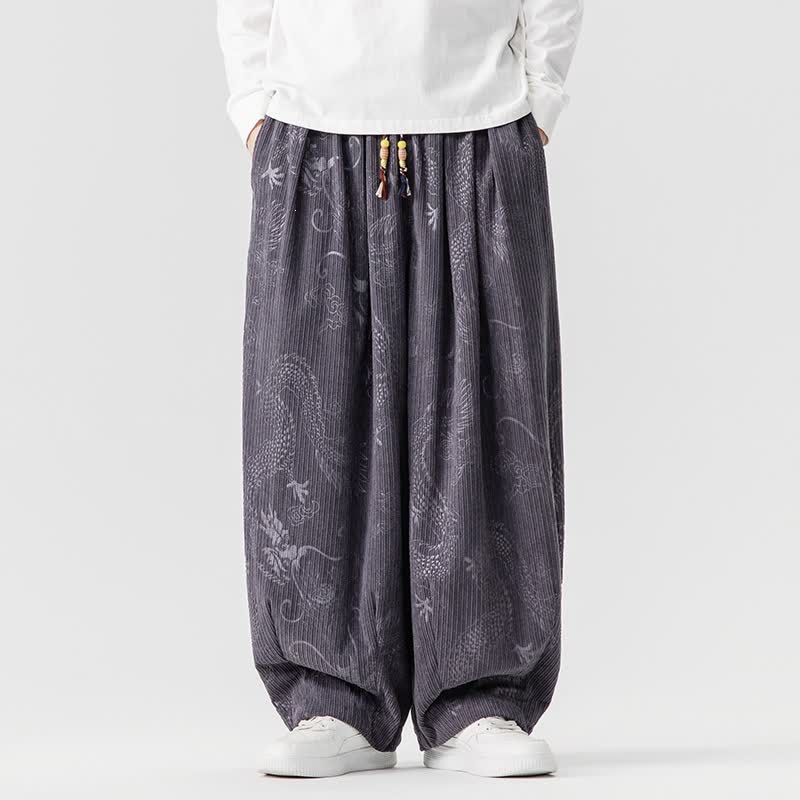 Buddha Stones Fall Winter Vintage Casual Drawstring Dragon Long Pants Men's Harem Pants With Pockets - DarkGray - US/UK/AU46，EU56 (5XL) - image 23