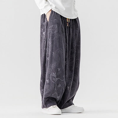 Buddha Stones Fall Winter Vintage Casual Drawstring Dragon Long Pants Men's Harem Pants With Pockets - image 25