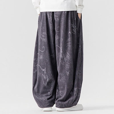 Buddha Stones Fall Winter Vintage Casual Drawstring Dragon Long Pants Men's Harem Pants With Pockets - image 27