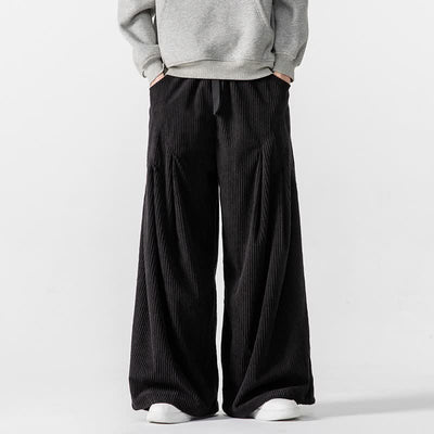 Buddha Stones Fall Winter Casual Drawstring Solid Long Pants Corduroy Men's Wide Leg Pants With Pockets - Black - US/UK/AU46，EU56 (5XL) - image 31