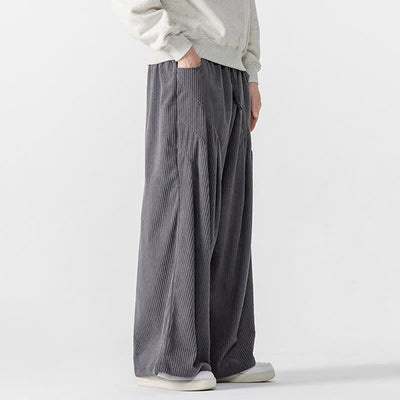 Buddha Stones Fall Winter Casual Drawstring Solid Long Pants Corduroy Men's Wide Leg Pants With Pockets - image 2