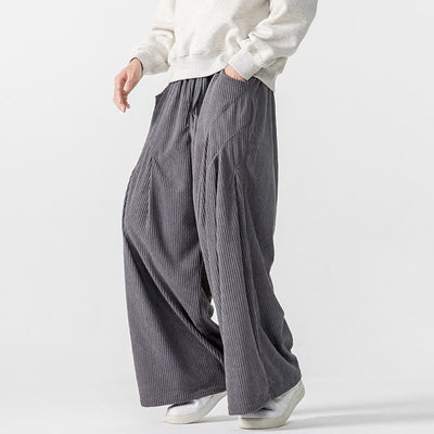 Buddha Stones Fall Winter Casual Drawstring Solid Long Pants Corduroy Men's Wide Leg Pants With Pockets - image 4