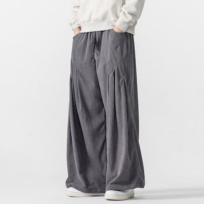 Buddha Stones Fall Winter Casual Drawstring Solid Long Pants Corduroy Men's Wide Leg Pants With Pockets - image 6