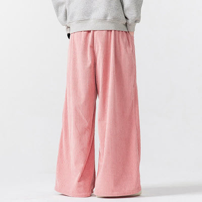 Buddha Stones Fall Winter Casual Drawstring Solid Long Pants Corduroy Men's Wide Leg Pants With Pockets - image 13