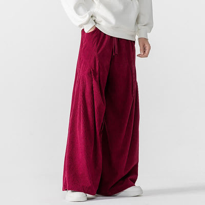 Buddha Stones Fall Winter Casual Drawstring Solid Long Pants Corduroy Men's Wide Leg Pants With Pockets - image 17
