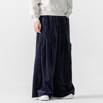 Buddha Stones Fall Winter Casual Drawstring Solid Long Pants Corduroy Men's Wide Leg Pants With Pockets - image 27