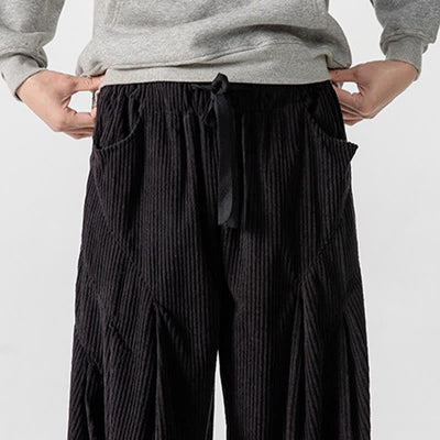 Buddha Stones Fall Winter Casual Drawstring Solid Long Pants Corduroy Men's Wide Leg Pants With Pockets - image 38